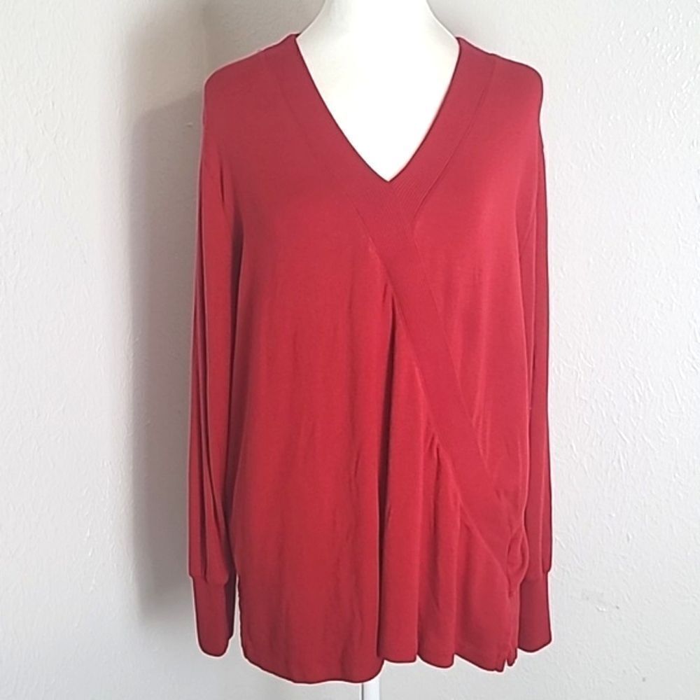 Land' End Red Longsleeve Sweater V-neckline Band Down the Side, Size 1X, 16W-18